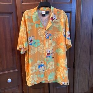 Nickelodeon Spongebob Squarepants Shirt Mens 2XL Hawaiian Aloha Orange Floral